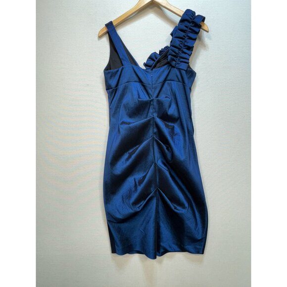 Womens Evening Formal Cocktail Dress Blue Floral Ruched Sleeveless Party Chic - Picture 8 of 11